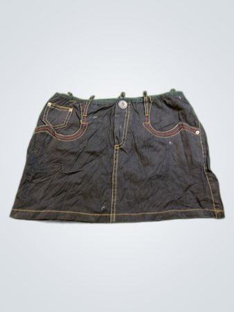 Embroidered Black Denim Mini Skirt