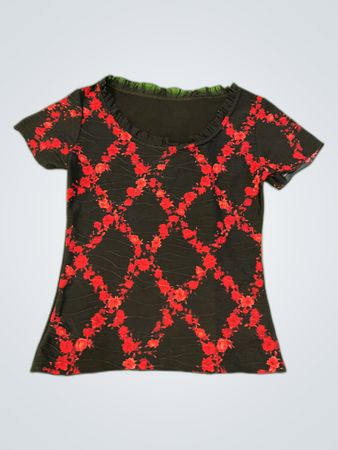 Blouse with Red Floral Pattern
