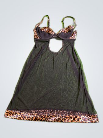 Frederick's of Hollywood Black Leopard Slip Dress