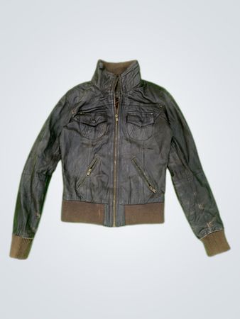 Bershka Black Leather Bomber Jacket