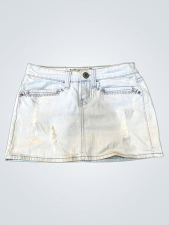 Fishbone Distressed Denim Mini Skirt