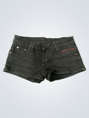 Black Denim Shorts with Red Stitching