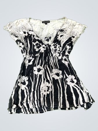 Warehouse Black and White Floral Striped Blouse