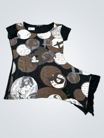 Black Short Sleeve Top with Brown and Gray Circles