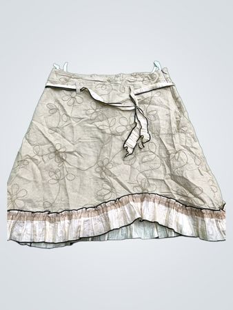 Tan Floral Skirt with Ruffled Hem