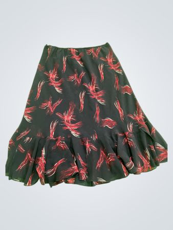 Black skirt with red and white floral pattern