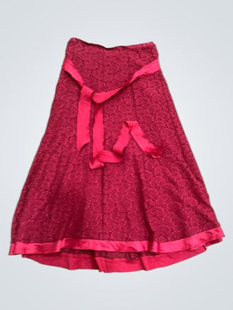 Pink Lace Skirt with Satin Trim