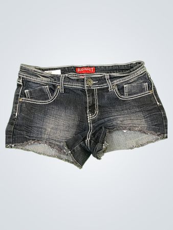 Red Rivet Distressed Denim Shorts