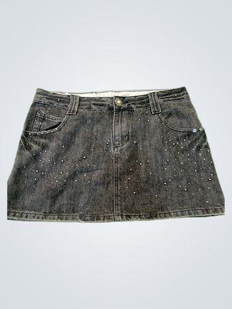 Gray Denim Skirt with Rhinestones