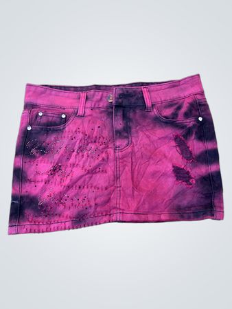 Diesel Tie-Dye Rhinestone Mini Denim Skirt