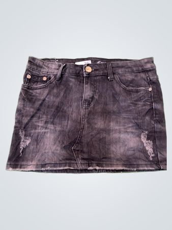 Black Denim Skirt with Distressed Details