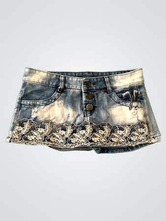 Denim Shorts with Lace Trim