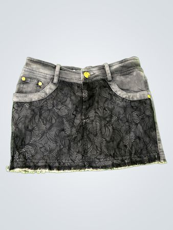 Gray Denim Skirt with Lace Details