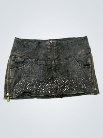 Black Denim Skirt with Rhinestones
