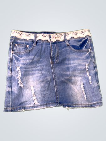 Denim Skirt with Lace Trim