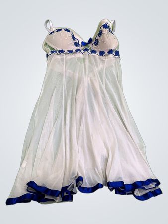 White Lingerie Dress with Blue Trim