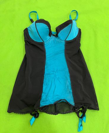 Black Blue Bustier Top with Garters