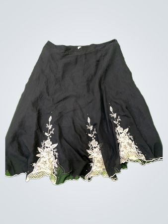 Contemporaine Black Floral Embroidered Skirt