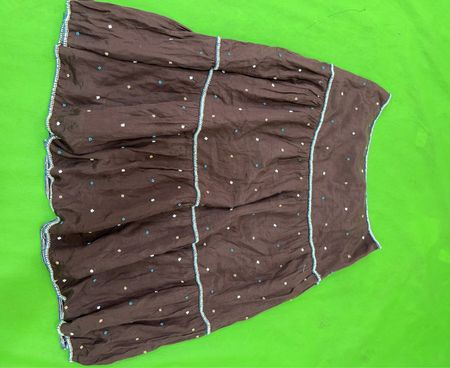 Brown Skirt with Beaded Trim