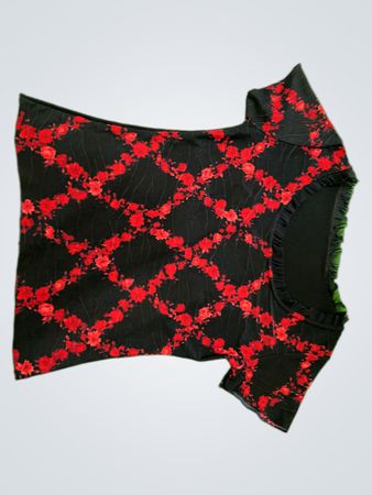 Black Crop Top with Red Floral Pattern