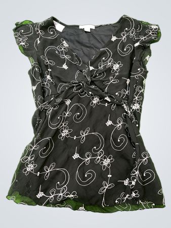 Dressbarn Black Floral Embroidered Top