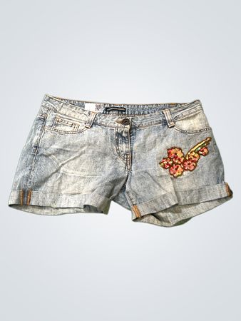 Denim Shorts with Floral Embroidery