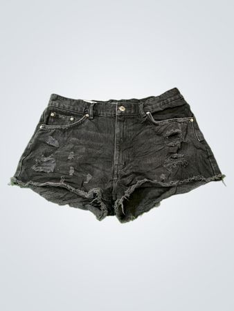 Distressed Black Denim Shorts