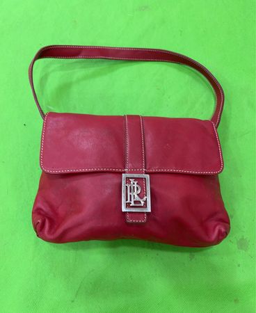 Red Leather Shoulder Bag with Silver Buckle
