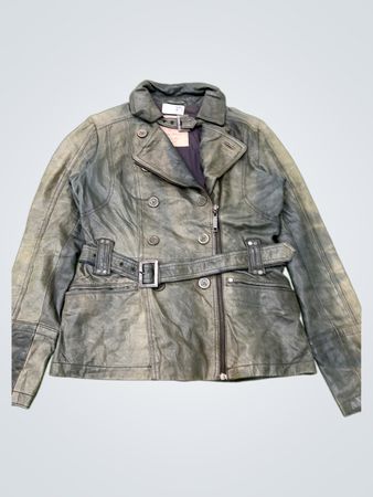 River Island Women's Grey Leather Belted Jacket Size 10