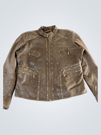 Brown Leather Jacket with Studs