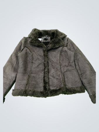 Style & Co Women's Brown Faux Suede Fur Trim Jacket