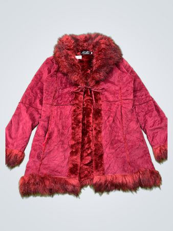 Bugao Red Faux Fur Trimmed Coat