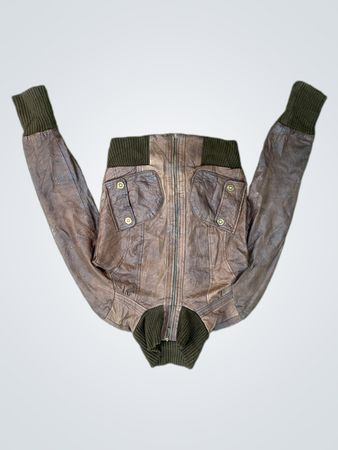 Oasis Brown Leather Bomber Jacket