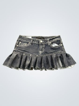 Upcycled twentyone black flared denim mini skirt