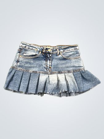 Upcycled Bootcut Denim Mini Skirt with Pleats