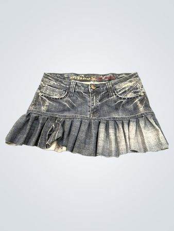 Upcycled Dangerous Denim Mini Skirt with Ruffle Hem