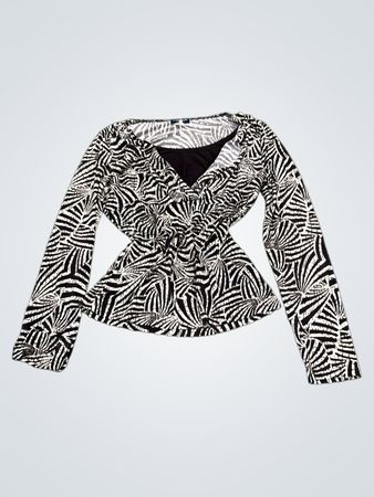 Perception Concept Black and White Leaf Print Wrap Top