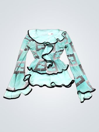 Mint Green Blouse with Ruffles and Striped Pattern