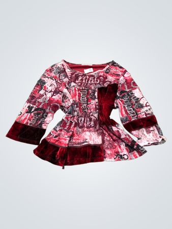 Christine Laure Women's Red Velvet Lace Patchwork Blouse