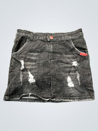 Distressed Black Denim Mini Skirt