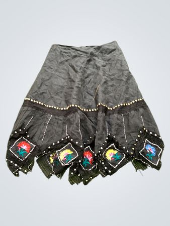 Carole Little Black Embroidered Linen Blend Skirt