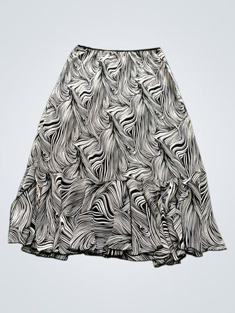 Jupe maxi à volants en tiered avec imprimé abstrait noir et blanc