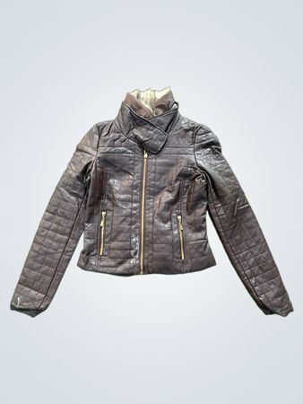 Lane Crawford Quilted Faux Leather Jacket with Fur Trim