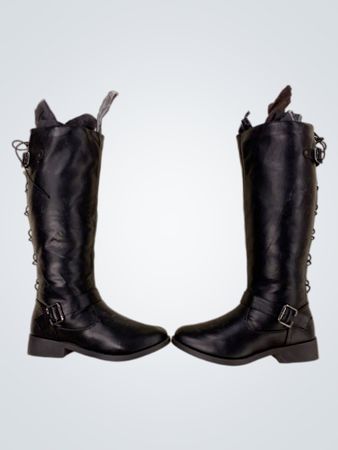 Wanted LadyLuck Black Lace-Up Buckle Knee-High Boots