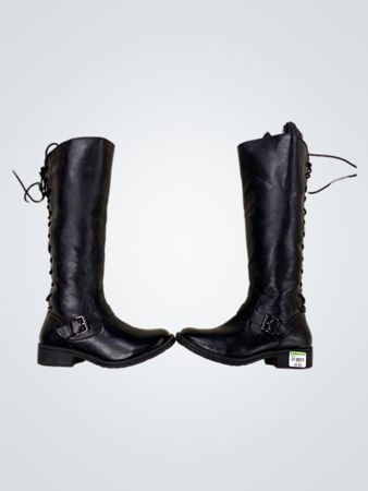 Bottes noires hautes avec lacets et boucle