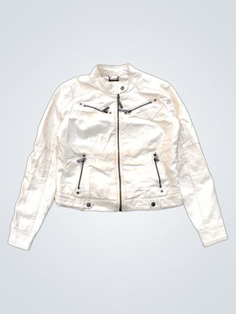 J2 Giubbotto Moto in Pelle Sintetica Bianco