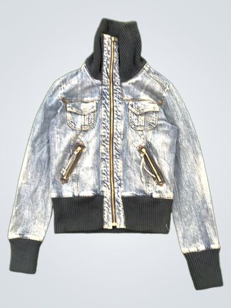 Jeansjacke mit geripptem Kragen und Bündchen