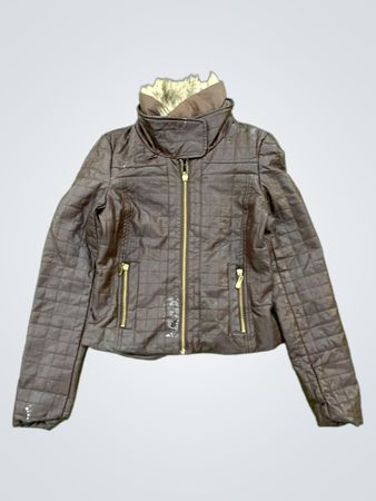 Lane Crawford Quilted Faux Leather Jacket with Fur Collar