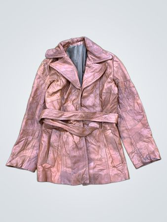 Brown Leather Patchwork Belted Jacket