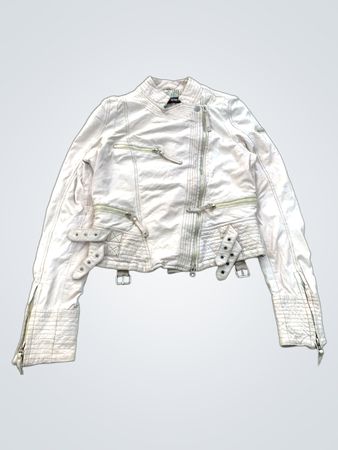 CABRINI Women's Beige Leather Moto Jacket Size 38